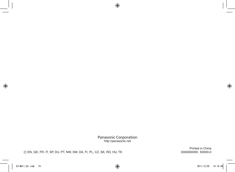 Panasonic ESWU11 User Manual | Page 74 / 74