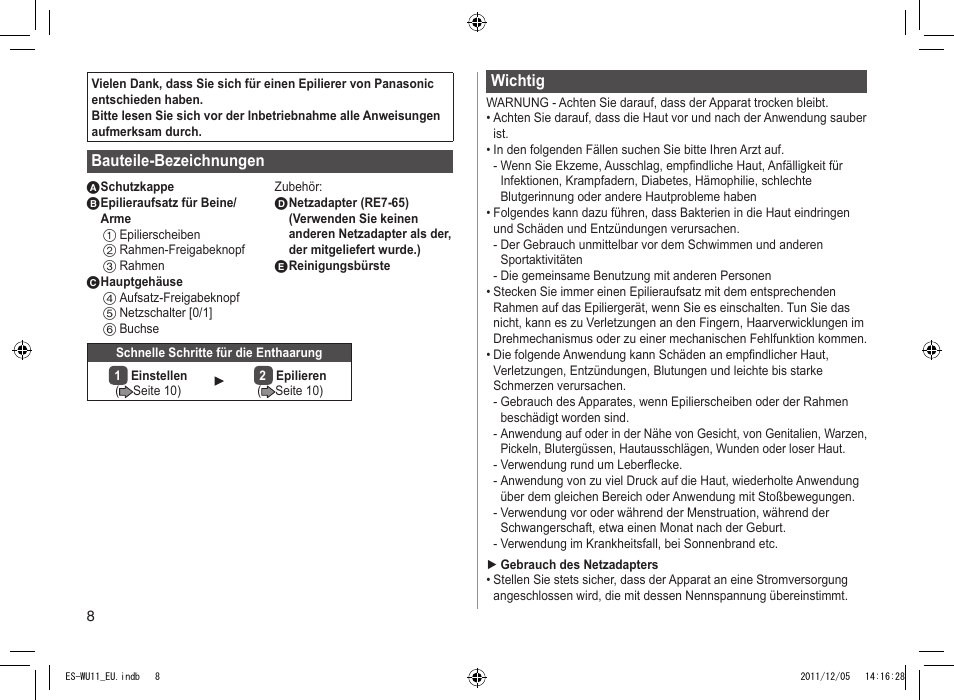 Panasonic ESWU11 User Manual | Page 8 / 74