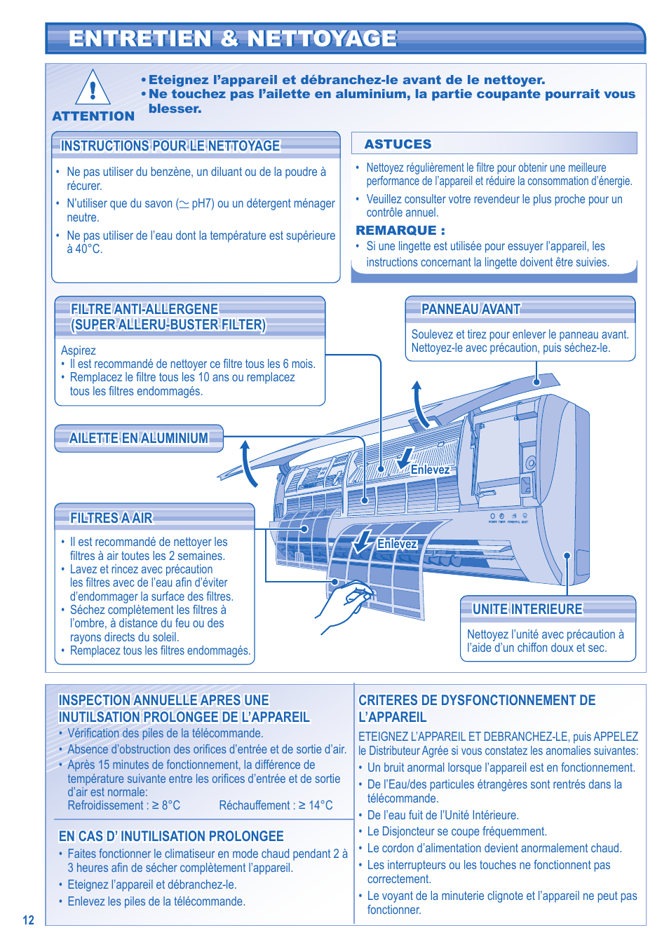 Entretien & nettoyage entretien & nettoyage | Panasonic CSRE12HKE User Manual | Page 12 / 60