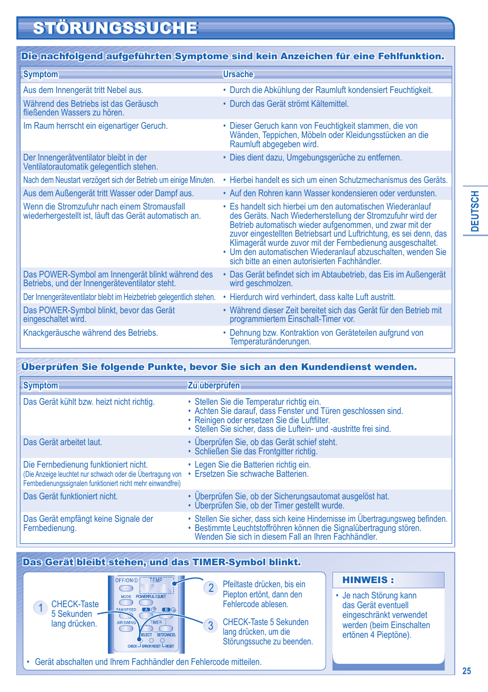 Störungssuche störungssuche | Panasonic CSRE12HKE User Manual | Page 25 / 60