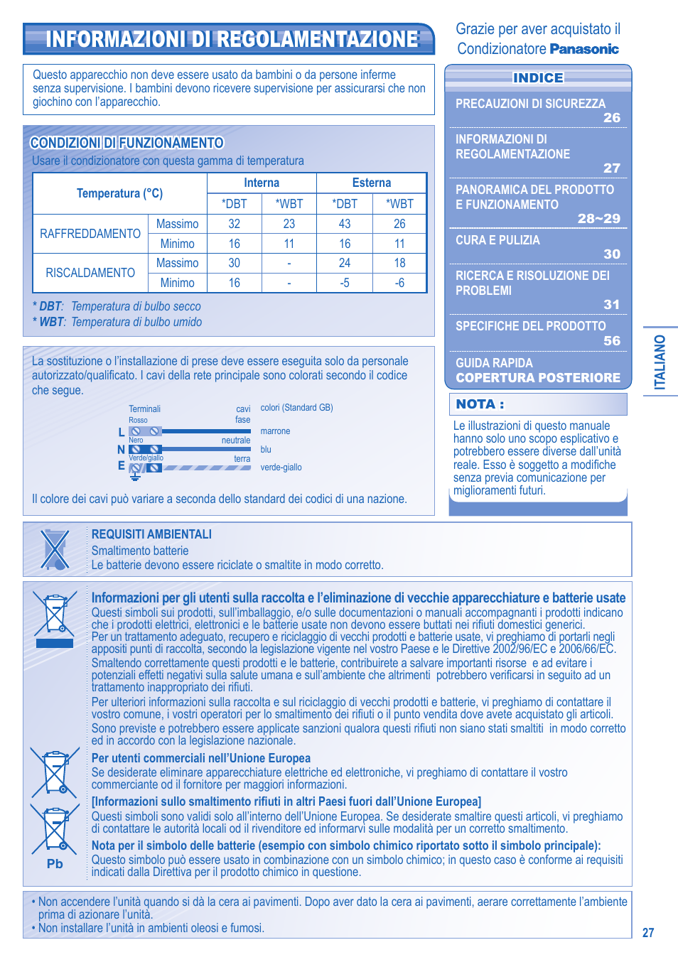 Grazie per aver acquistato il condizionatore | Panasonic CSRE12HKE User Manual | Page 27 / 60