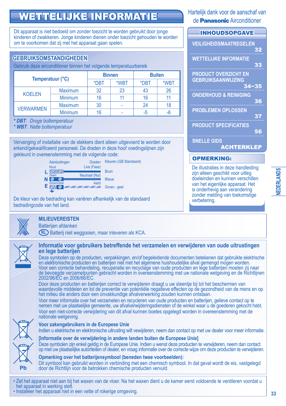 Wettelijke informatie wettelijke informatie | Panasonic CSRE12HKE User Manual | Page 33 / 60