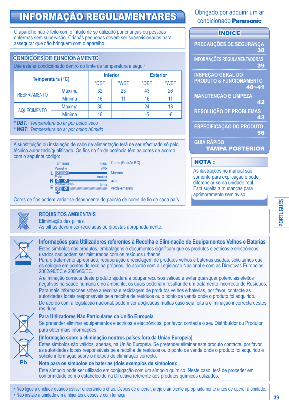 Obrigado por adquirir um ar condicionado | Panasonic CSRE12HKE User Manual | Page 39 / 60