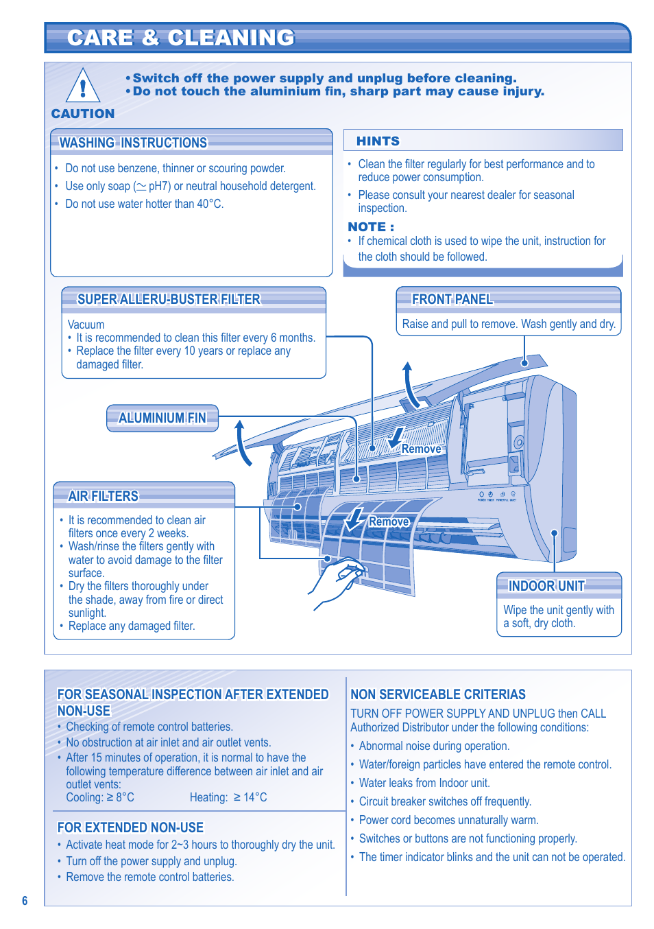 Care & cleaning | Panasonic CSRE12HKE User Manual | Page 6 / 60