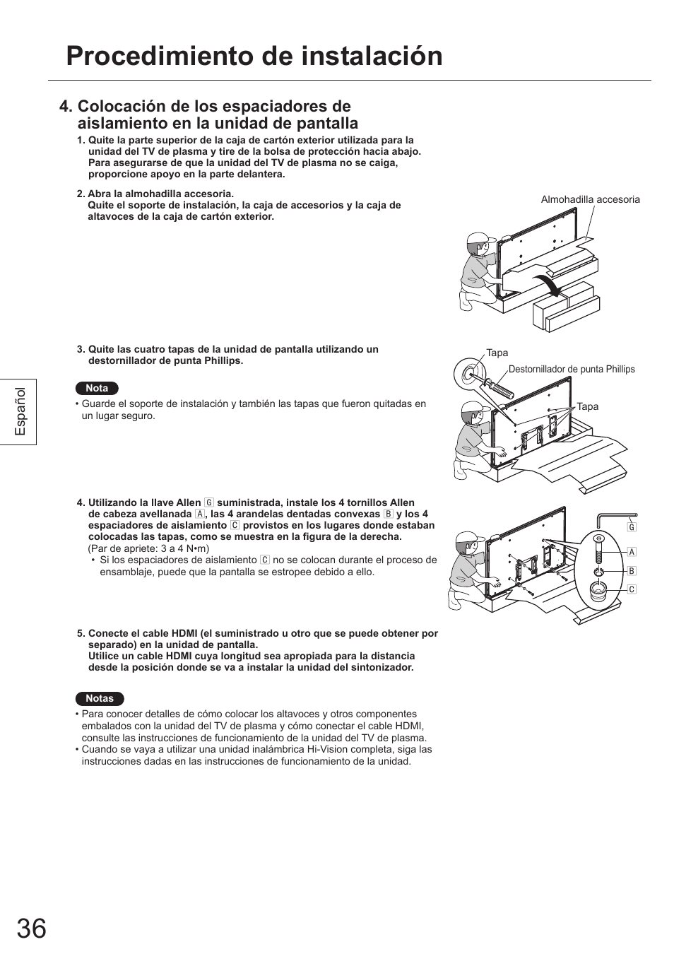 Procedimiento de instalación | Panasonic TYWK5P1SW User Manual | Page 36 / 80