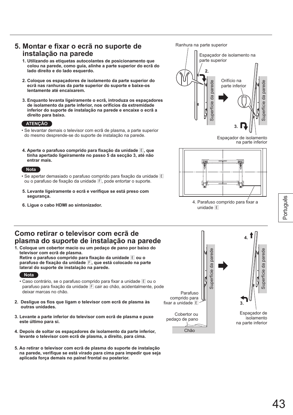 Português | Panasonic TYWK5P1SW User Manual | Page 43 / 80