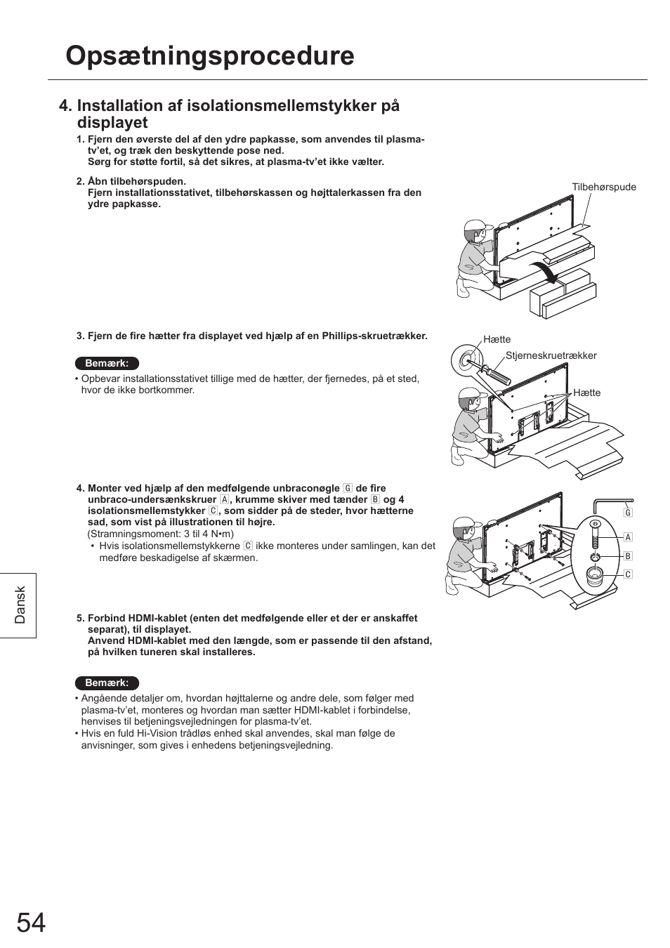 Opsætningsprocedure | Panasonic TYWK5P1SW User Manual | Page 54 / 80