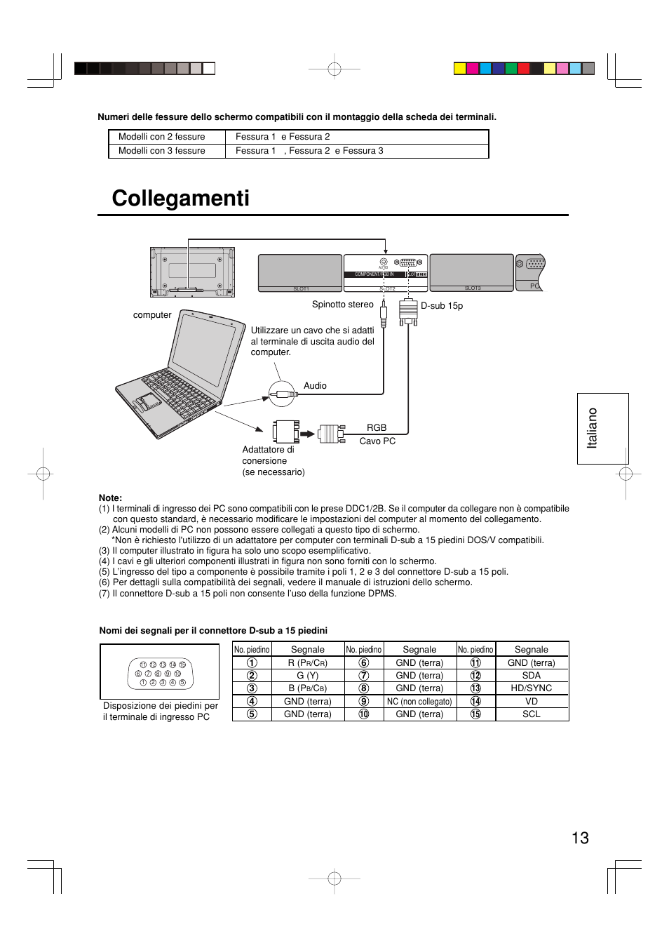 Collegamenti, Italiano | Panasonic TY42TM6P User Manual | Page 13 / 24