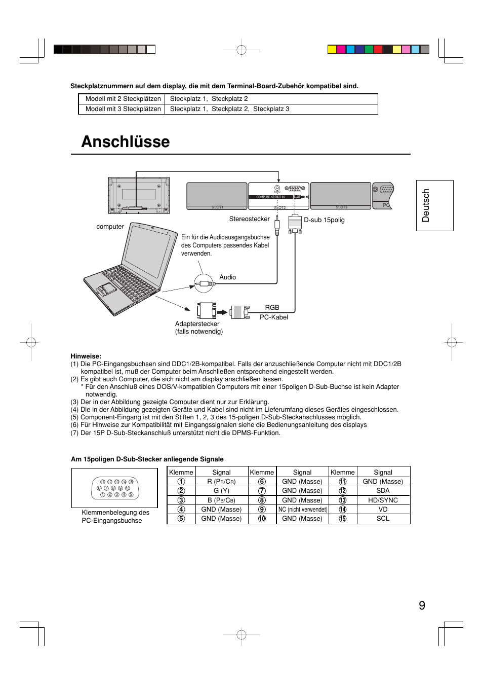 Anschlüsse, Deutsch | Panasonic TY42TM6P User Manual | Page 9 / 24