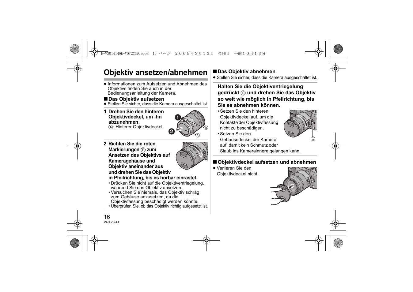 Objektiv ansetzen/abnehmen | Panasonic HVS014140E User Manual | Page 16 / 72