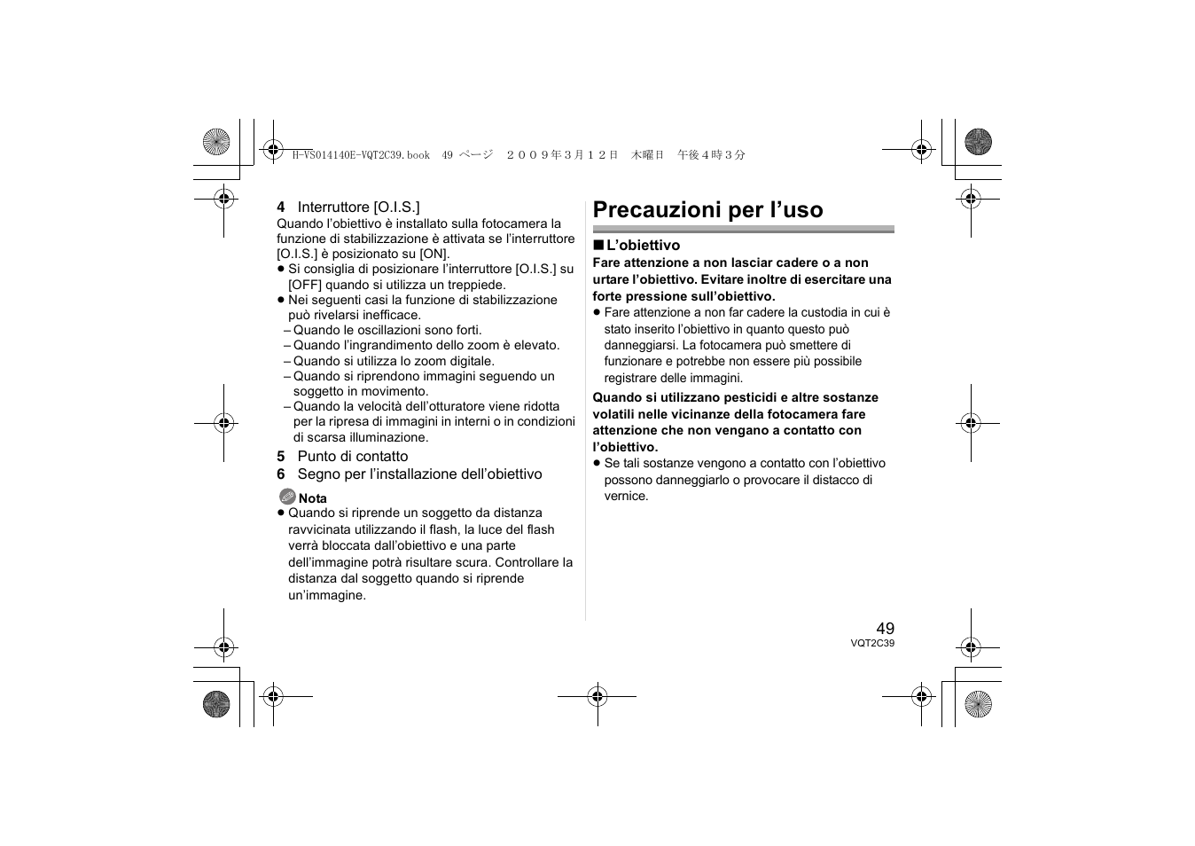 Precauzioni per l’uso | Panasonic HVS014140E User Manual | Page 49 / 72