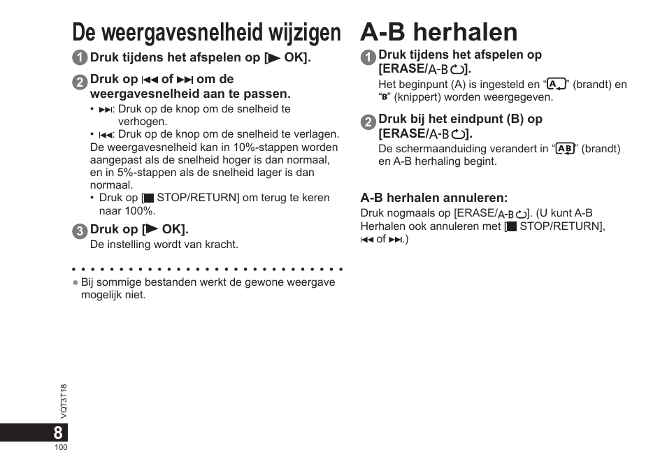 De weergavesnelheid wijzigen a-b herhalen | Panasonic RRUS300E User Manual | Page 100 / 136