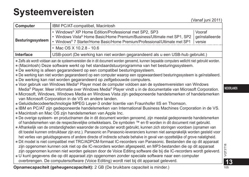 Systeemvereisten | Panasonic RRUS300E User Manual | Page 105 / 136