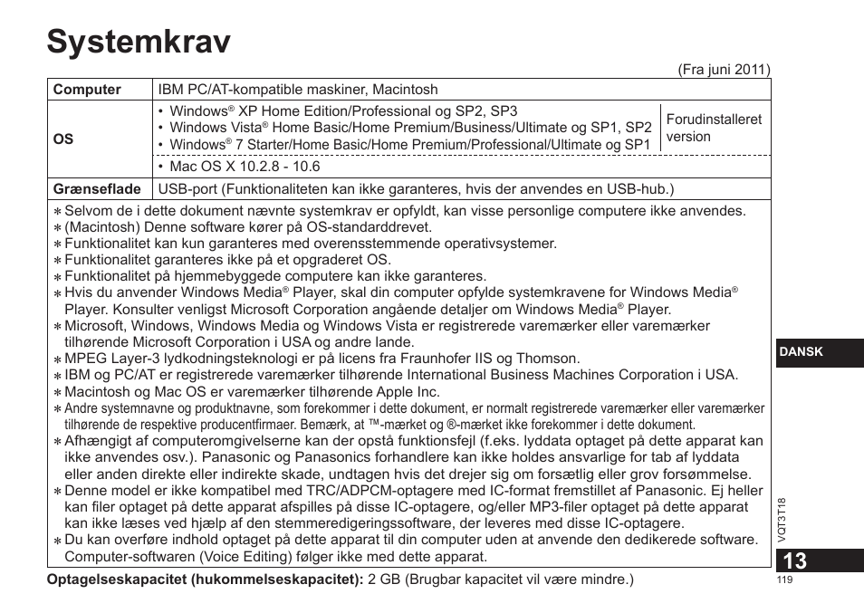 Systemkrav | Panasonic RRUS300E User Manual | Page 119 / 136