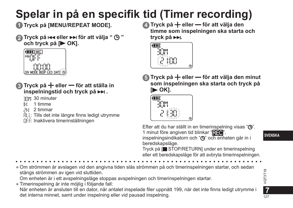 Spelar in på en specifik tid (timer recording) | Panasonic RRUS300E User Manual | Page 127 / 136