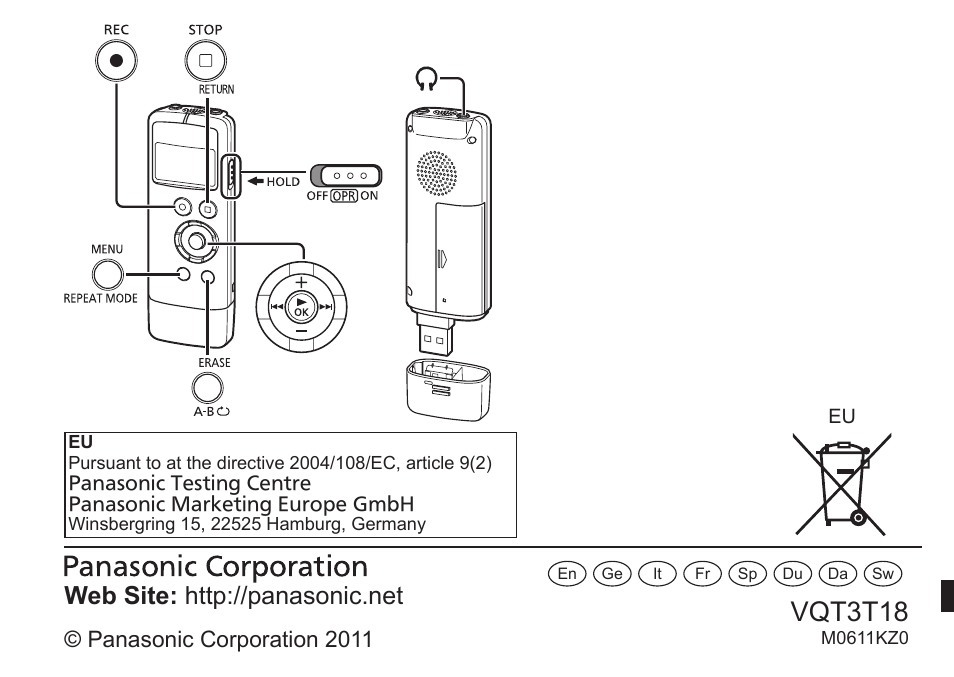 Vqt3t18, Panasonic corporation 2011 | Panasonic RRUS300E User Manual | Page 136 / 136
