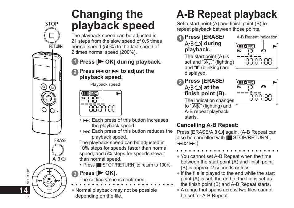 Changing the playback speed a-b repeat playback | Panasonic RRUS300E User Manual | Page 14 / 136