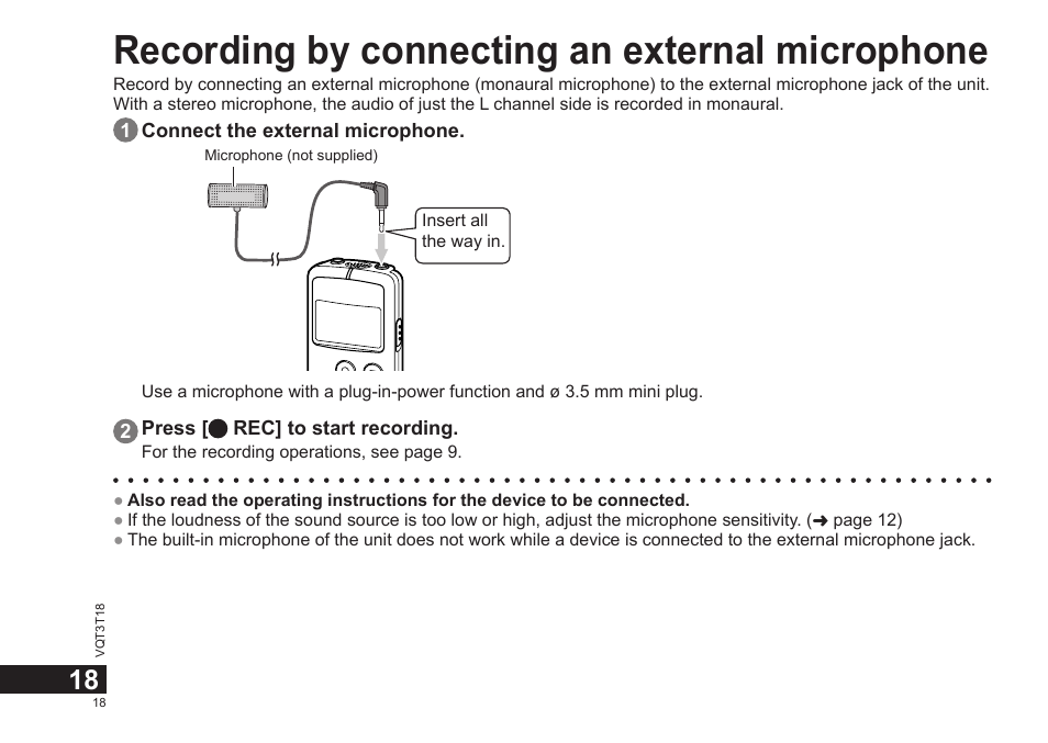 Recording by connecting an external microphone | Panasonic RRUS300E User Manual | Page 18 / 136