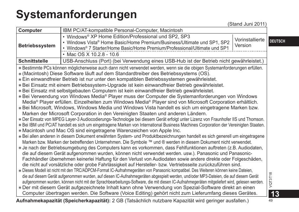 Systemanforderungen | Panasonic RRUS300E User Manual | Page 49 / 136