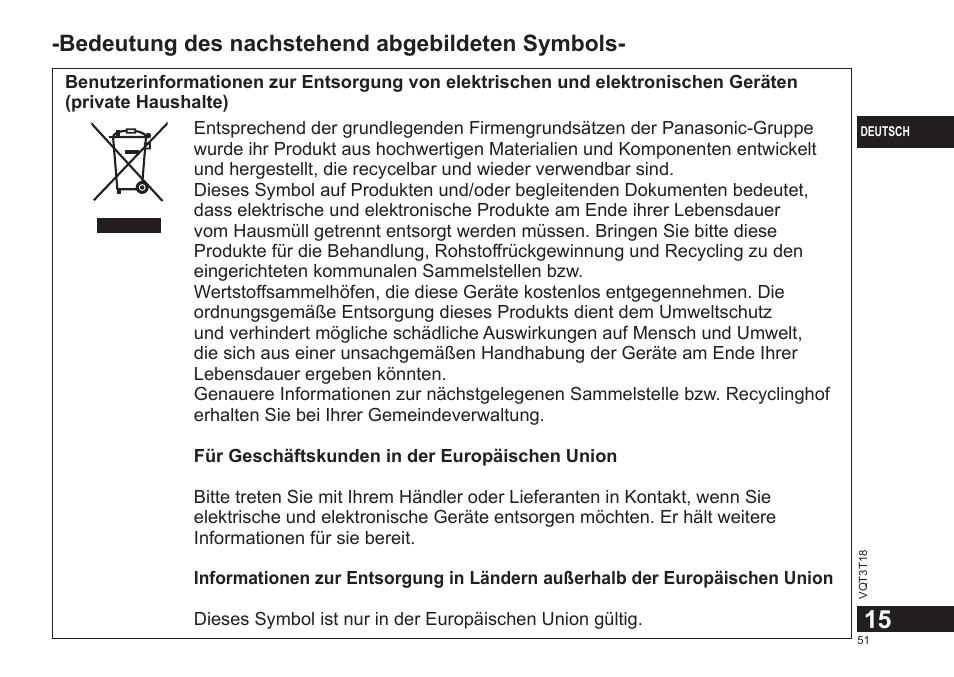 Bedeutung des nachstehend abgebildeten symbols | Panasonic RRUS300E User Manual | Page 51 / 136