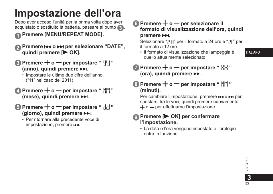 Impostazione dell’ora | Panasonic RRUS300E User Manual | Page 53 / 136