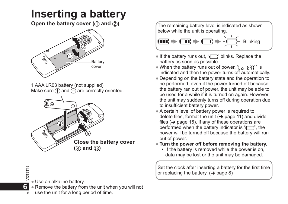 Inserting a battery | Panasonic RRUS300E User Manual | Page 6 / 136