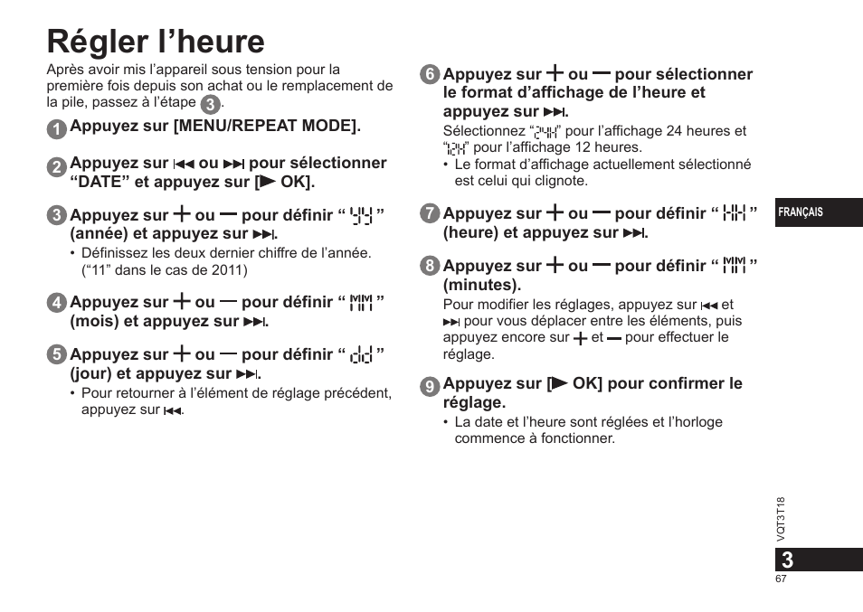 Régler l’heure | Panasonic RRUS300E User Manual | Page 67 / 136