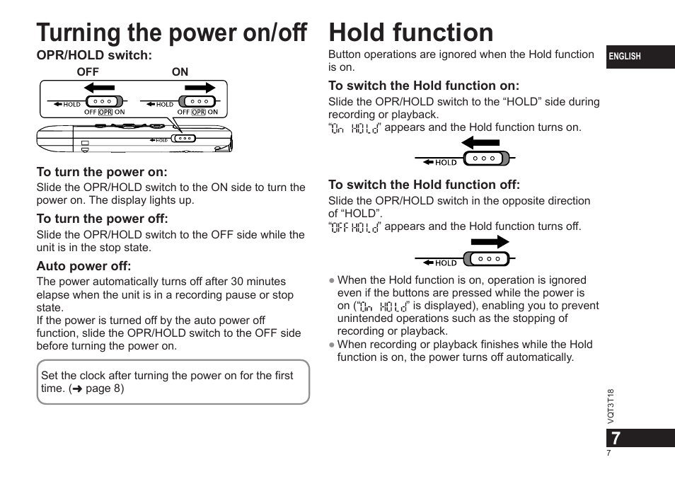 Turning the power on/off hold function | Panasonic RRUS300E User Manual | Page 7 / 136
