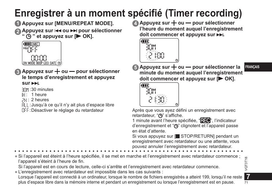 Enregistrer à un moment spécifié (timer recording) | Panasonic RRUS300E User Manual | Page 71 / 136