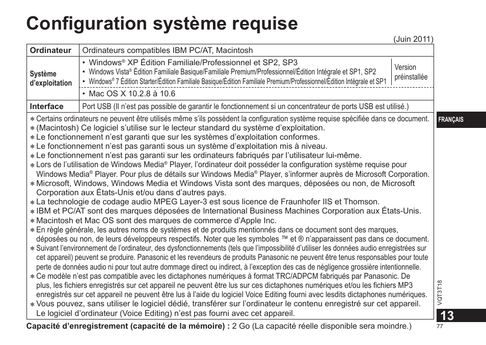 Configuration système requise | Panasonic RRUS300E User Manual | Page 77 / 136