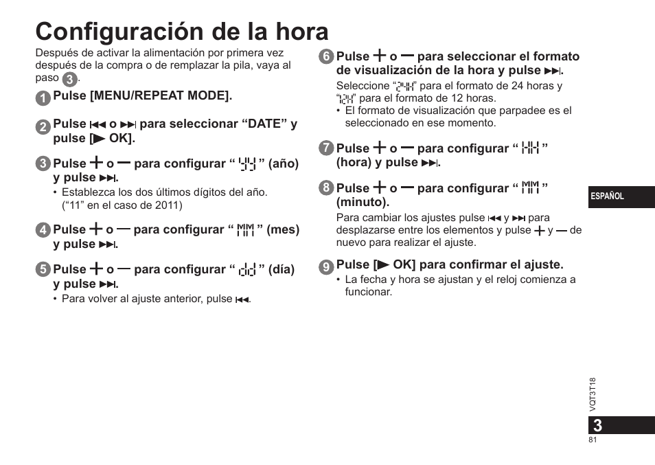 Configuración de la hora | Panasonic RRUS300E User Manual | Page 81 / 136