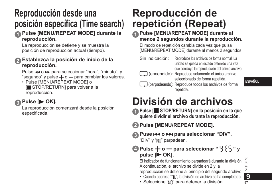 División de archivos | Panasonic RRUS300E User Manual | Page 87 / 136