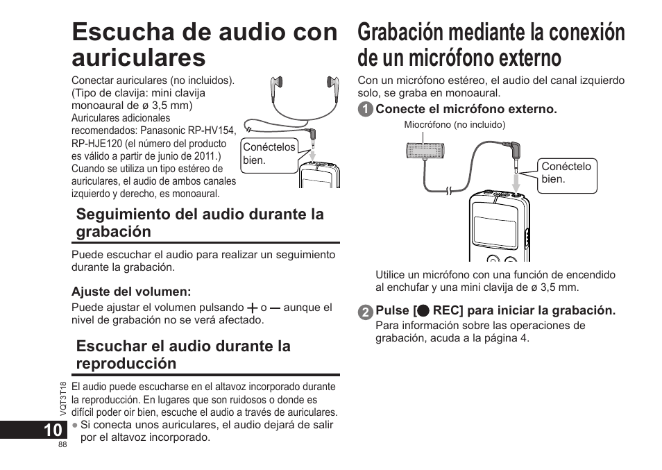 Escucha de audio con auriculares | Panasonic RRUS300E User Manual | Page 88 / 136