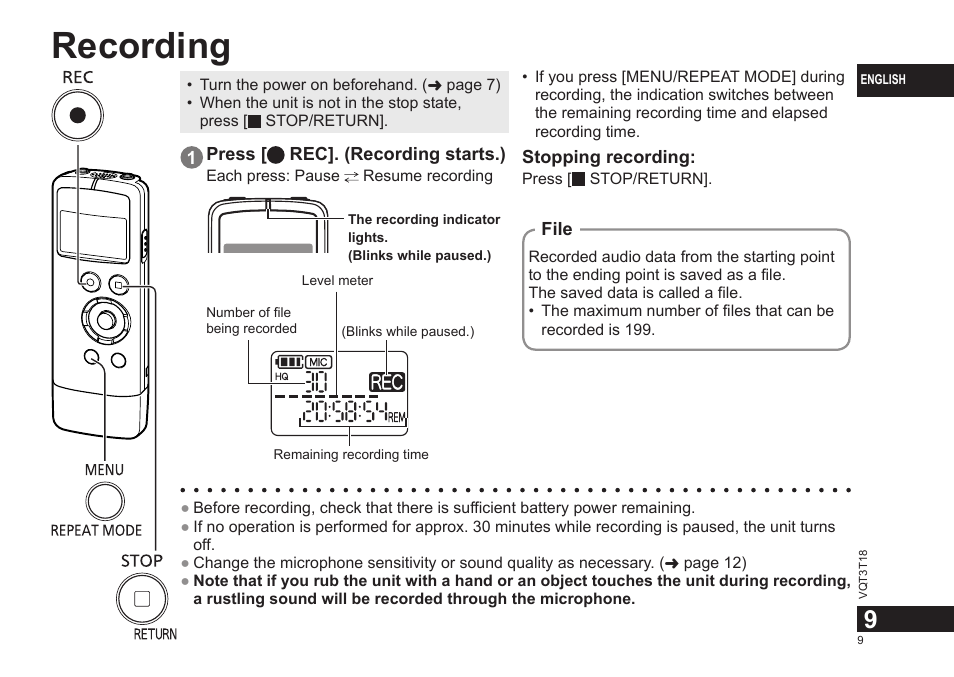 Recording | Panasonic RRUS300E User Manual | Page 9 / 136