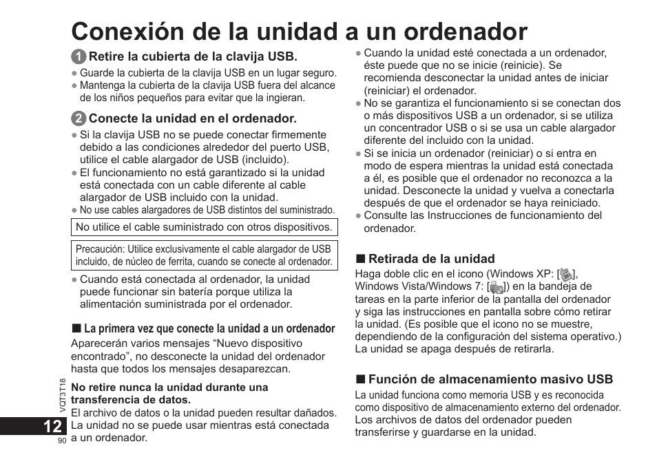 Conexión de la unidad a un ordenador | Panasonic RRUS300E User Manual | Page 90 / 136