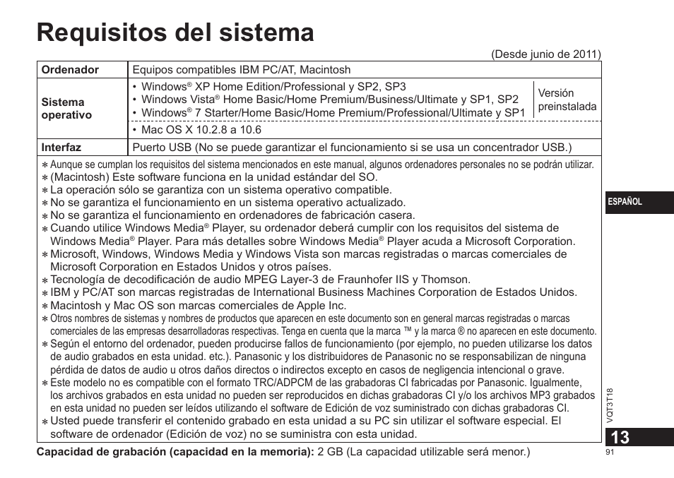 Requisitos del sistema | Panasonic RRUS300E User Manual | Page 91 / 136