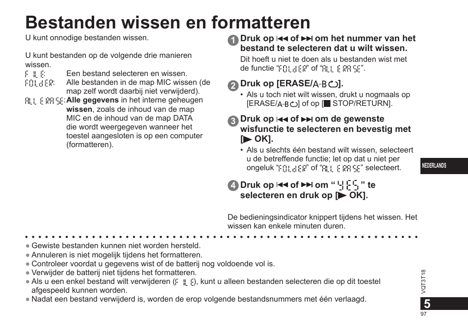 Bestanden wissen en formatteren | Panasonic RRUS300E User Manual | Page 97 / 136