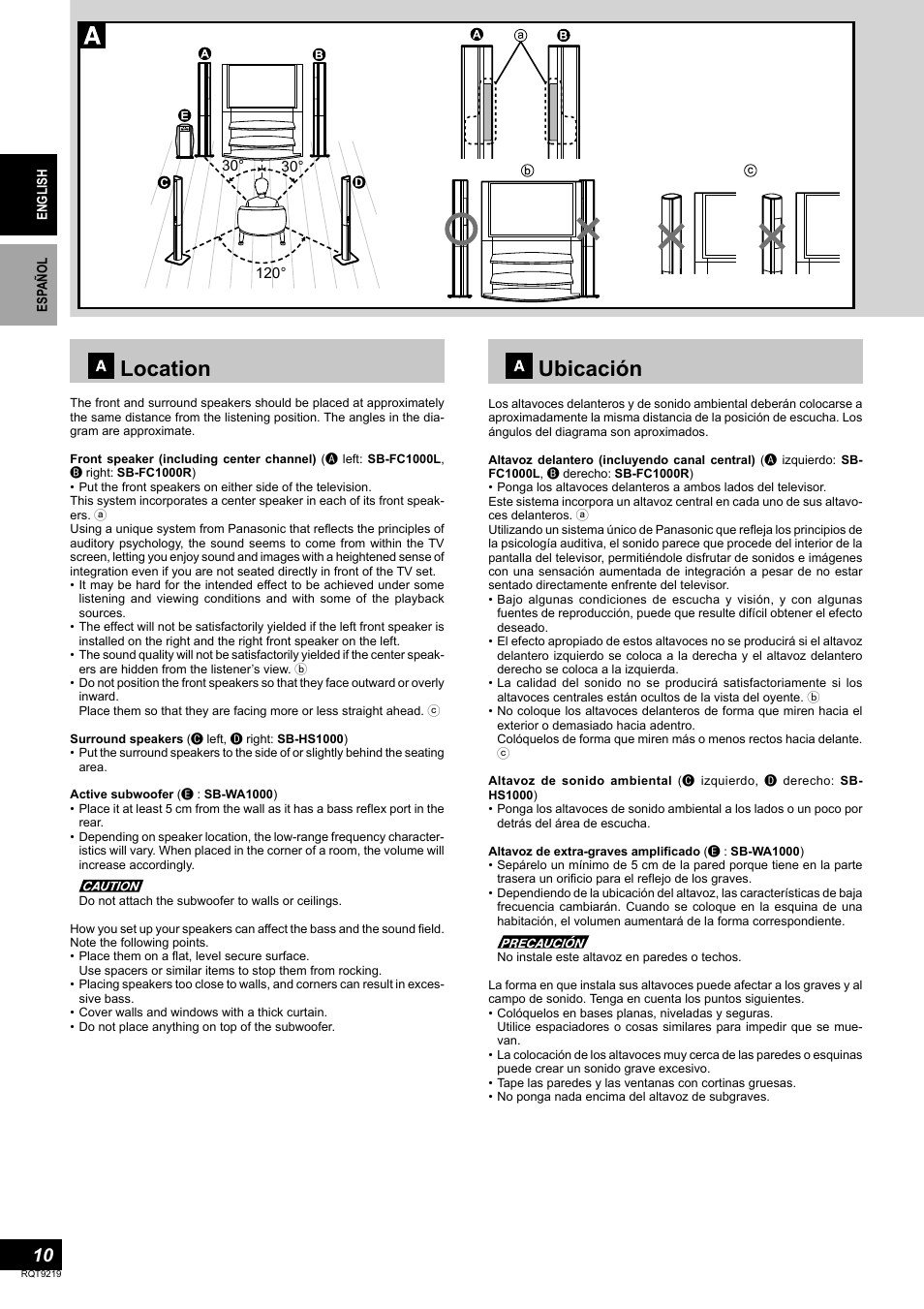 Location, Ubicación | Panasonic SBTP1000 User Manual | Page 10 / 68