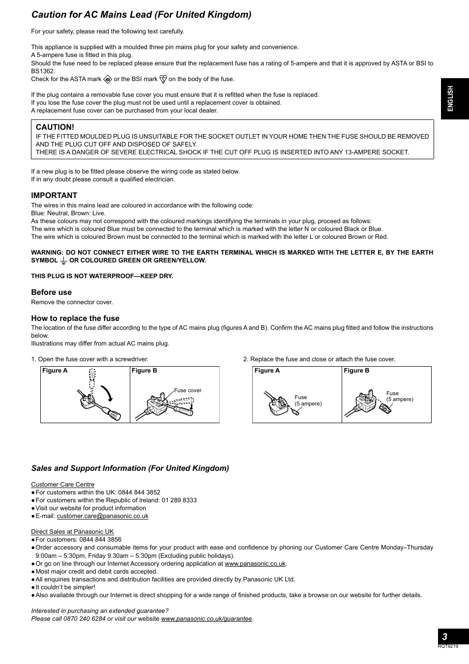 Caution for ac mains lead (for united kingdom) | Panasonic SBTP1000 User Manual | Page 3 / 68