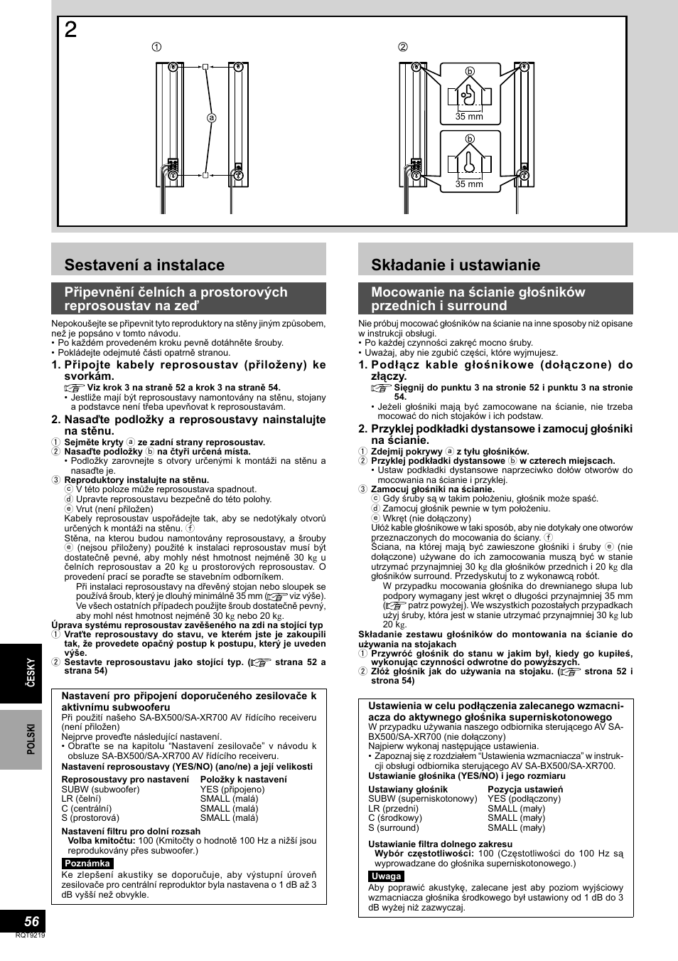 Sestavení a instalace, Składanie i ustawianie | Panasonic SBTP1000 User Manual | Page 56 / 68