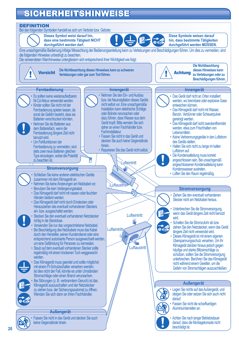 Sicherheitshinweise | Panasonic CSTE15HKE User Manual | Page 20 / 56