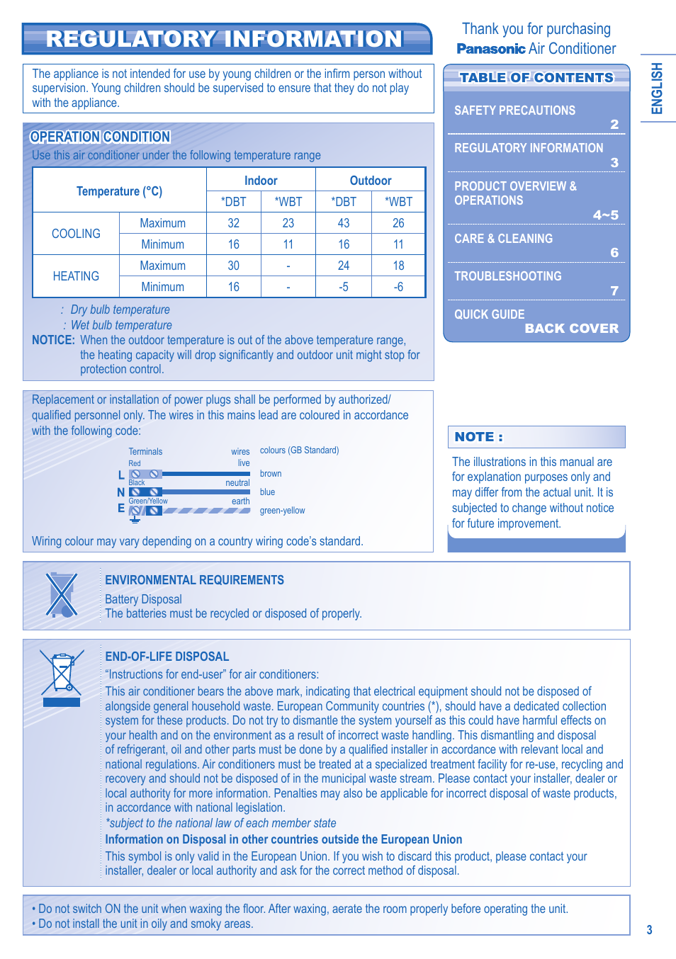 Regulatory information regulatory information | Panasonic CSTE15HKE User Manual | Page 3 / 56