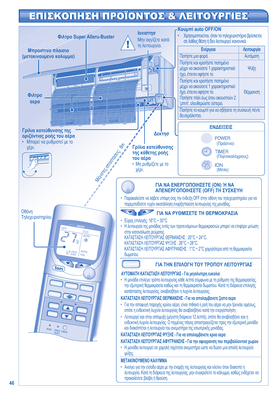 Επισκοπηση προϊοντοσ & λειτουργιεσ | Panasonic CSTE15HKE User Manual | Page 46 / 56