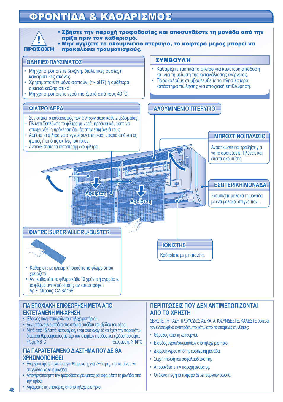 Φροντιδα & καθαρισμοσ | Panasonic CSTE15HKE User Manual | Page 48 / 56