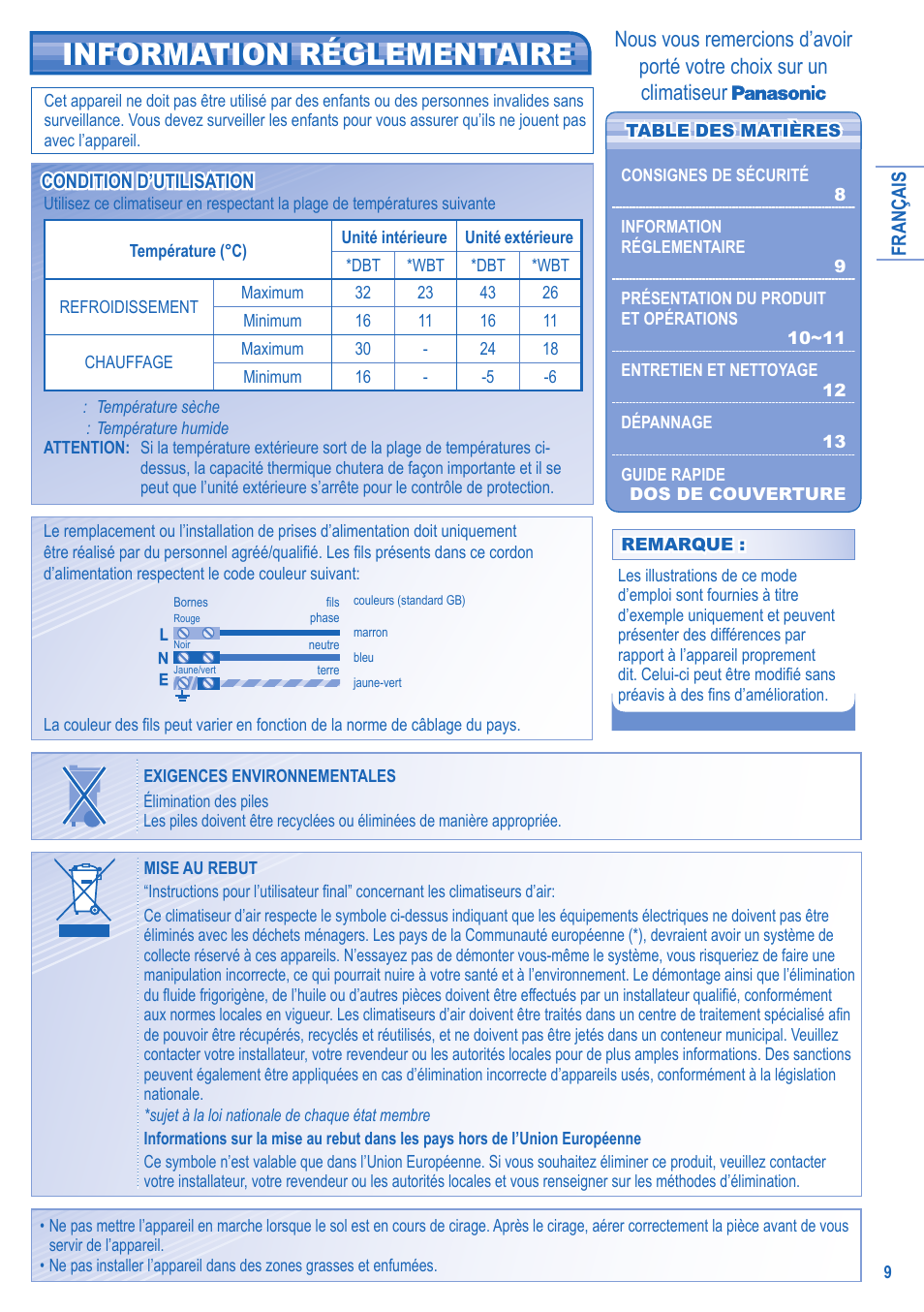 Information réglementaire | Panasonic CSTE15HKE User Manual | Page 9 / 56