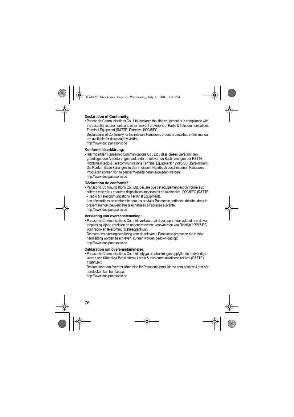 Panasonic KXTGA820EX User Manual | Page 76 / 84