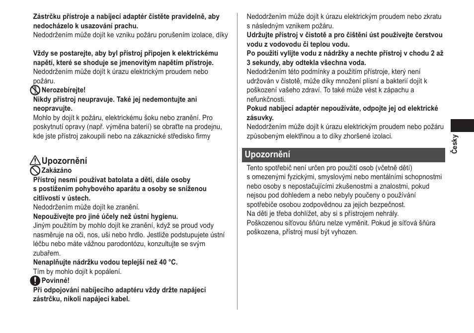 Upozornění | Panasonic EWDJ40 User Manual | Page 123 / 172