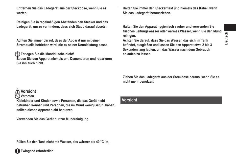 Vorsicht | Panasonic EWDJ40 User Manual | Page 13 / 172