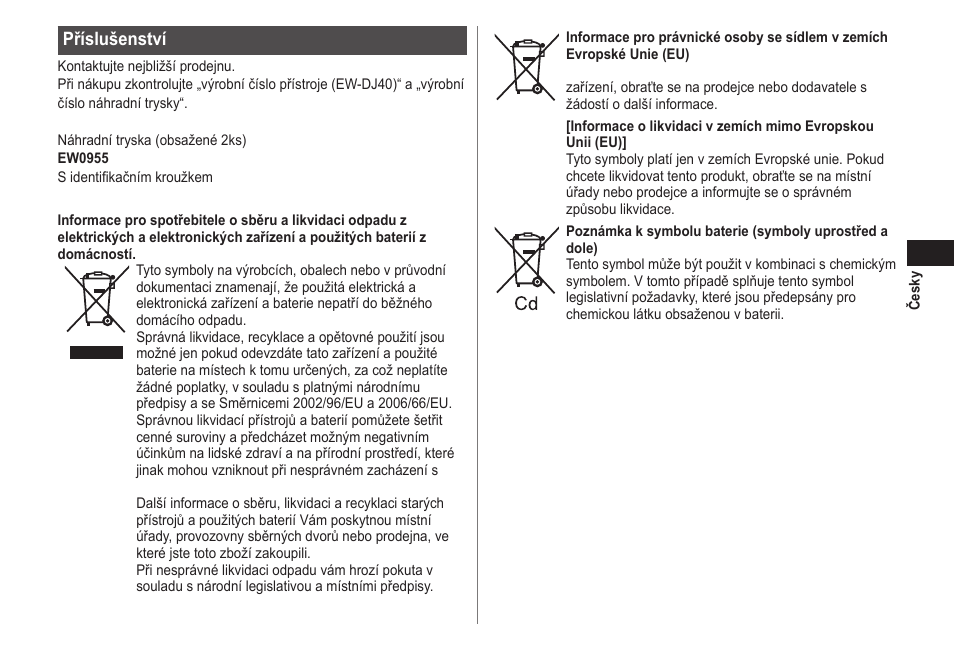 Příslušenství | Panasonic EWDJ40 User Manual | Page 131 / 172