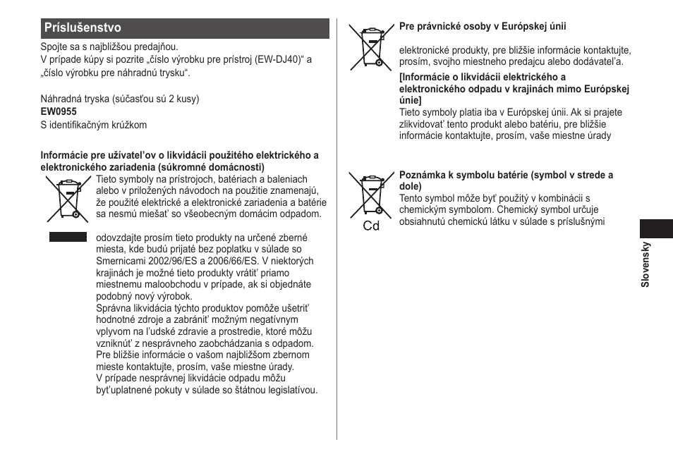 Príslušenstvo | Panasonic EWDJ40 User Manual | Page 141 / 172